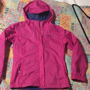Columbia Girls' Bright Pink Hooded Rain Jacket